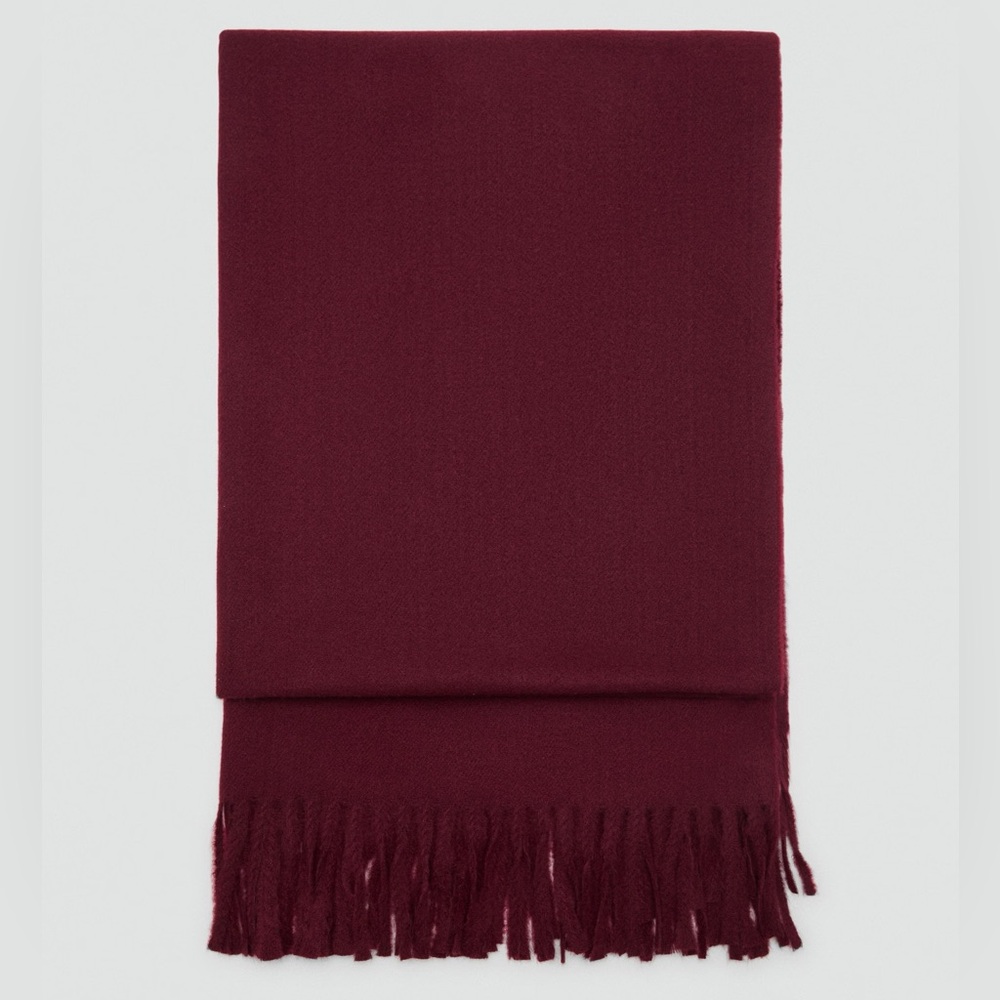 NWOT Mango Burgundy Wine Red Fringed edge scarf